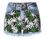 Green Leaves!Blue Jeans, Denim, Bottoms, Women Jeans, Femme Bottoms, Hot Pants-TownTiger