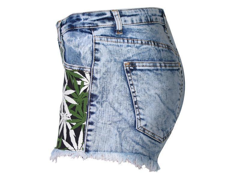 Green Leaves!Blue Jeans, Denim, Bottoms, Women Jeans, Femme Bottoms, Hot Pants-TownTiger