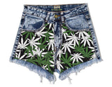 Green Leaves!Blue Jeans, Denim, Bottoms, Women Jeans, Femme Bottoms, Hot Pants-TownTiger