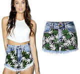 Green Leaves!Blue Jeans, Denim, Bottoms, Women Jeans, Femme Bottoms, Hot Pants-TownTiger