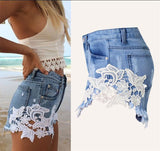 Lace!Blue Jeans, Denim Shorts, Bottoms, Women Jeans, Femme Bottoms, Hot Pants-TownTiger