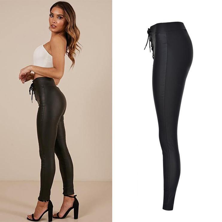 Laced Up PU Crotch! Sexy Matte Leather Skinny Pants, Bottoms, Women Jeans-TownTiger