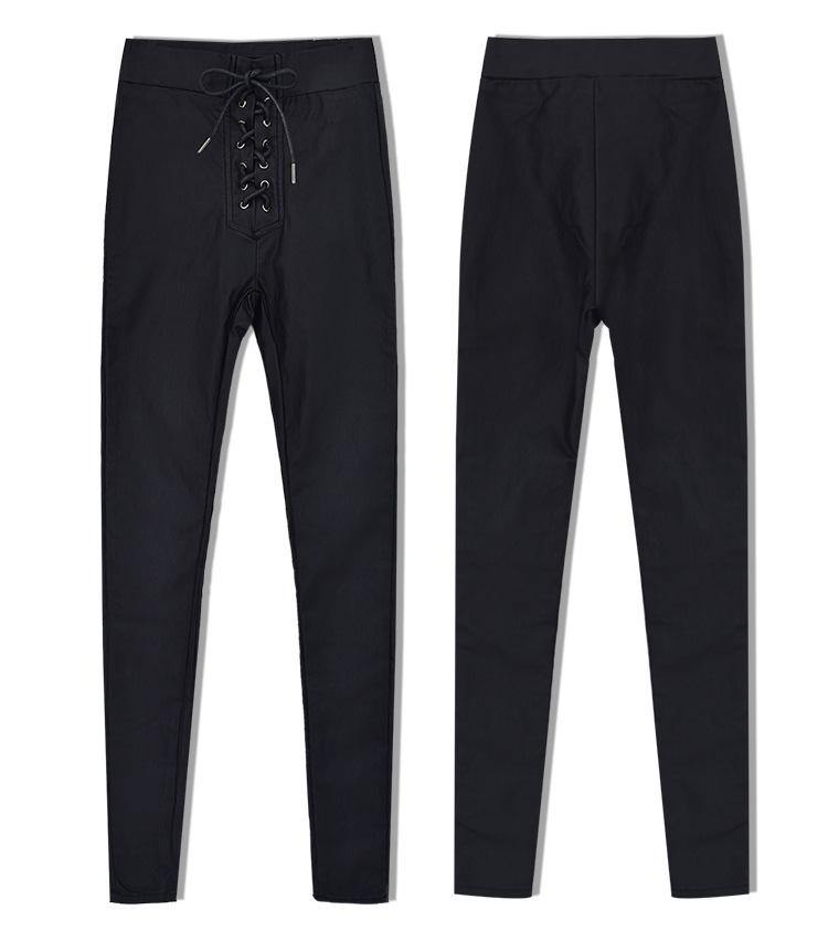 Laced Up PU Crotch! Sexy Matte Leather Skinny Pants, Bottoms, Women Jeans-TownTiger