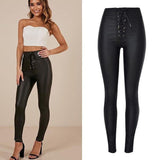 Laced Up PU Crotch! Sexy Matte Leather Skinny Pants, Bottoms, Women Jeans-TownTiger