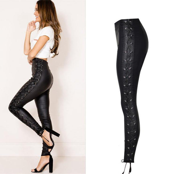 Laced Up PU! Sexy Leather Skinny Pants, Bottoms, Women Jeans, Femme Bottoms, Pants - Bohedian.Shop