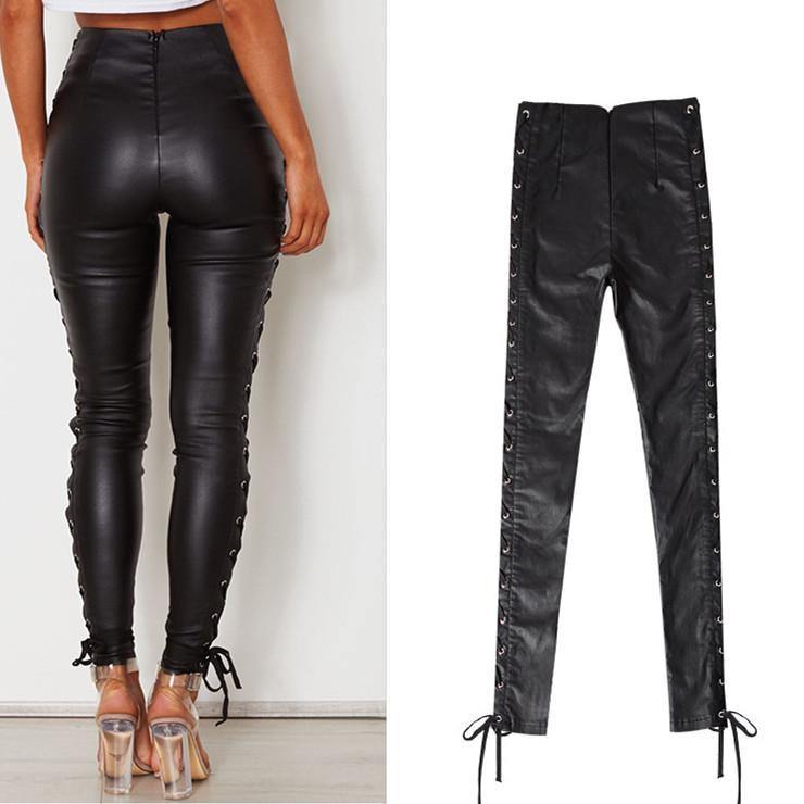 Laced Up PU! Sexy Leather Skinny Pants, Bottoms, Women Jeans, Femme Bottoms, Pants - Bohedian.Shop