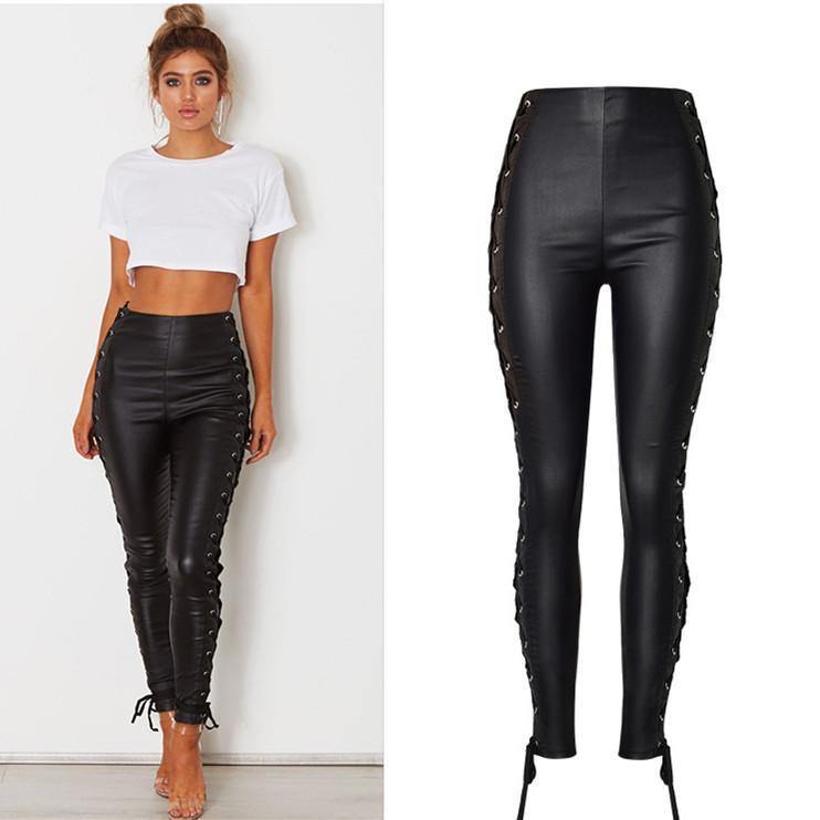 Laced Up PU! Sexy Leather Skinny Pants, Bottoms, Women Jeans, Femme Bottoms, Pants - Bohedian.Shop