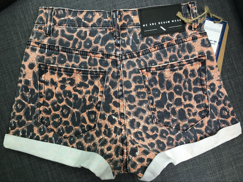 Leopard Shorts!Blue Jeans, Denim, Bottoms, Women Jeans, Femme Bottoms, Hot Pants-TownTiger