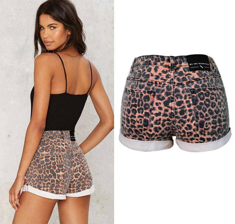 Leopard Shorts!Blue Jeans, Denim, Bottoms, Women Jeans, Femme Bottoms, Hot Pants-TownTiger