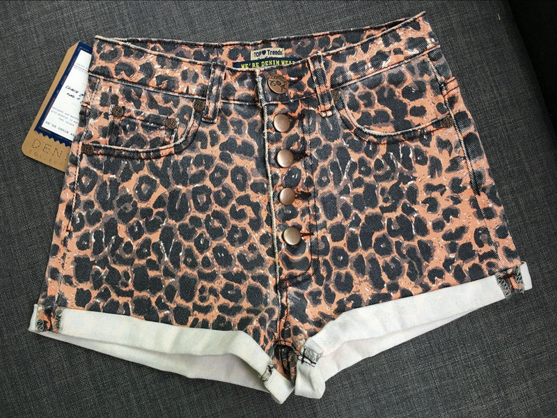 Leopard Shorts!Blue Jeans, Denim, Bottoms, Women Jeans, Femme Bottoms, Hot Pants-TownTiger