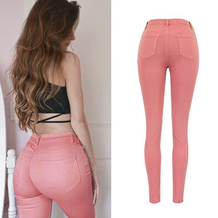 Macaroon! Pink Color Skinny Jeans, Denim, Bottoms, Women Jeans, Femme Bottoms-TownTiger