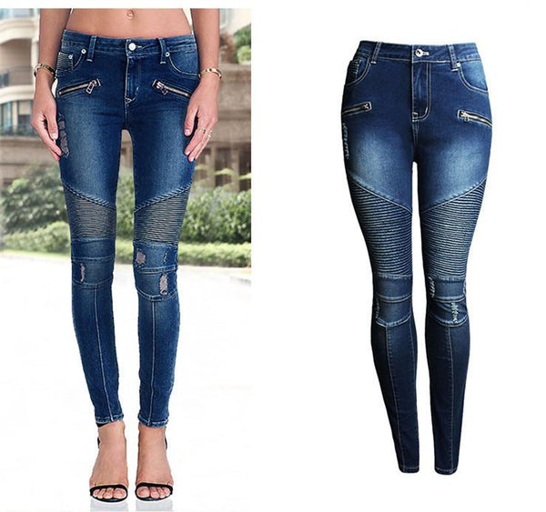 Motorcycle Skinny!Blue Jeans, Denim, Bottoms, Women Jeans, Femme Bottoms, Pants Trousers - Bohedian.shop