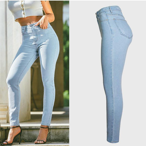 Pale Blue! Blue Skinny High-Waisted Jeans, Denim Bottoms, Women Jeans, Femme - Bohedian.Shop