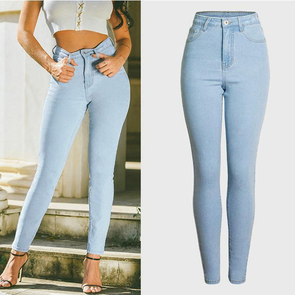 Pale Blue! Blue Skinny High-Waisted Jeans, Denim Bottoms, Women Jeans, Femme - Bohedian.Shop