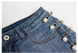 Pearls! Ripped Blue Jeans Shorts, Denim, Bottoms, Women Jeans, Femme Bottoms, Hot Pants-TownTiger