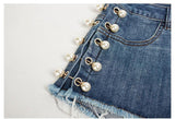 Pearls! Ripped Blue Jeans Shorts, Denim, Bottoms, Women Jeans, Femme Bottoms, Hot Pants-TownTiger