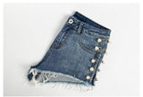 Pearls! Ripped Blue Jeans Shorts, Denim, Bottoms, Women Jeans, Femme Bottoms, Hot Pants-TownTiger