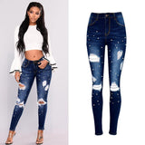 Pearls! Ripped Tight Fit Blue Jeans, Denim Skinny, Bottoms, Women Jeans, Pants Trousers-TownTiger