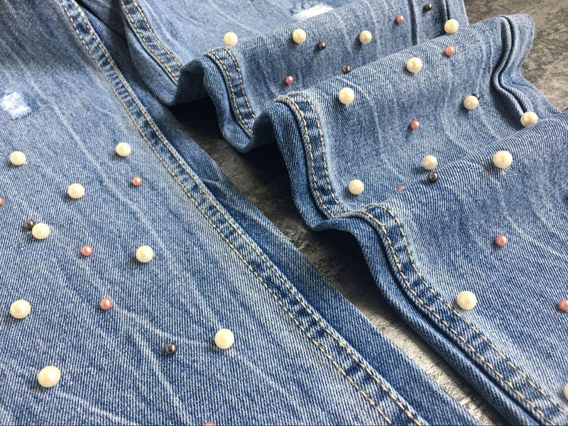 Pearls!Blue Jeans, Denim, Bottoms, Women Jeans, Femme Bottoms, Pants Trousers-TownTiger