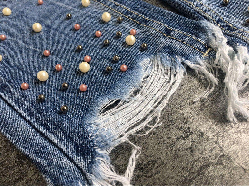 Pearls!Blue Jeans, Denim, Bottoms, Women Jeans, Femme Bottoms, Pants Trousers-TownTiger