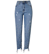 Pearls!Blue Jeans, Denim, Bottoms, Women Jeans, Femme Bottoms, Pants Trousers-TownTiger