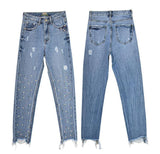 Pearls!Blue Jeans, Denim, Bottoms, Women Jeans, Femme Bottoms, Pants Trousers-TownTiger