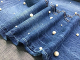 Pearls!Blue Wide Leg Jeans, Denim Nine Pants, Bottoms, Women Jeans, Femme Bottoms, Trousers-TownTiger