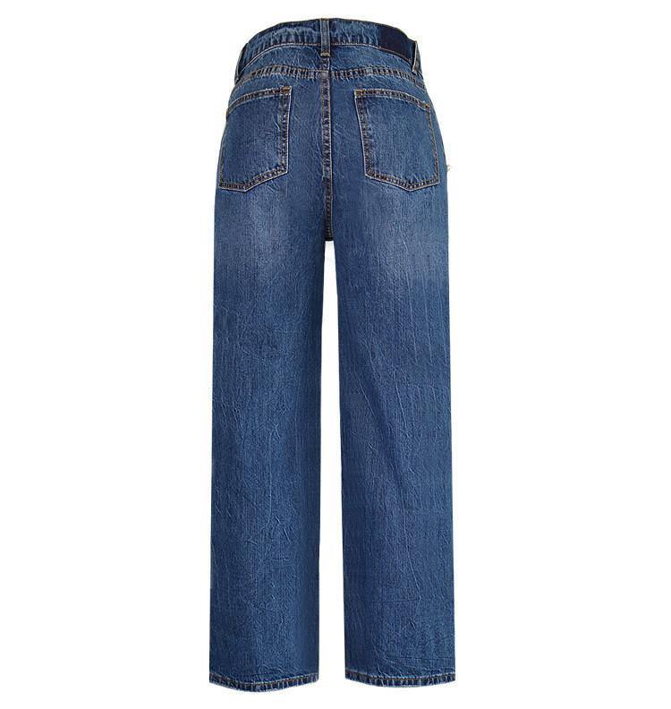 Pearls!Blue Wide Leg Jeans, Denim Nine Pants, Bottoms, Women Jeans, Femme Bottoms, Trousers-TownTiger