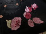 Pink Flowers! Black Jeans Shorts, Denim Shorts, Bottoms, Women Jeans, Femme Bottoms, Hot Pants-TownTiger