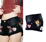 Pink Flowers! Black Jeans Shorts, Denim Shorts, Bottoms, Women Jeans, Femme Bottoms, Hot Pants-TownTiger