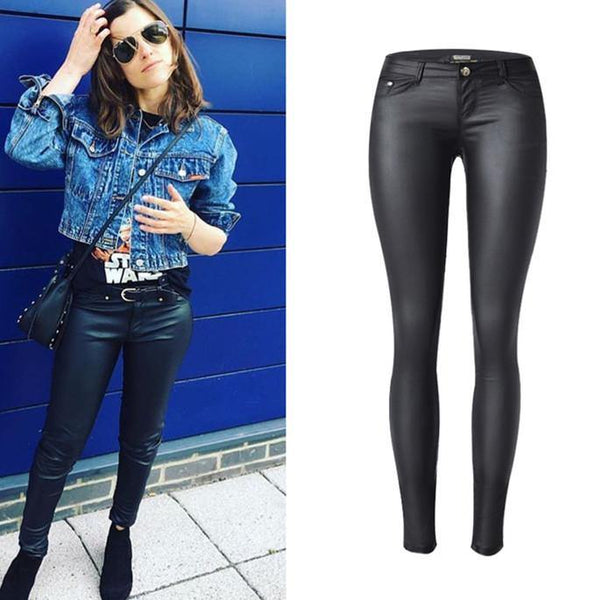 PU Skinny Low Waisted! Leather Pants, Bottoms, Women Jeans, Femme Bottoms, Pants-TownTiger