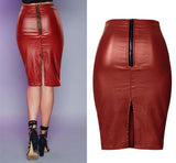 Red Faux Leather Skirt! PU leather,Motorcycle, Hip-Hugger, Women Jeans, Skirt-TownTiger