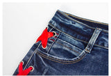 Red Lace! Blue Jeans Shorts, Denim, Bottoms, Women Jeans, Femme Bottoms, Hot Pants-TownTiger