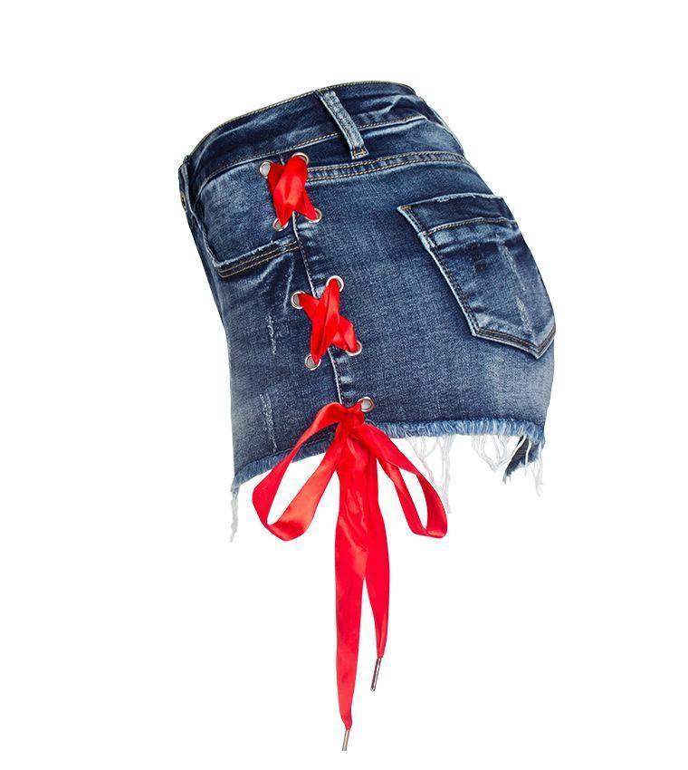 Red Lace! Blue Jeans Shorts, Denim, Bottoms, Women Jeans, Femme Bottoms, Hot Pants-TownTiger