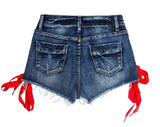 Red Lace! Blue Jeans Shorts, Denim, Bottoms, Women Jeans, Femme Bottoms, Hot Pants-TownTiger