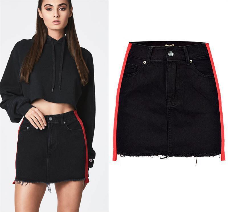 Red Ribbon! Black Jeans Skirt, Denim Skirt, Women Jeans, Femme Bottoms, Hot Skirt - Bohedian.Shop