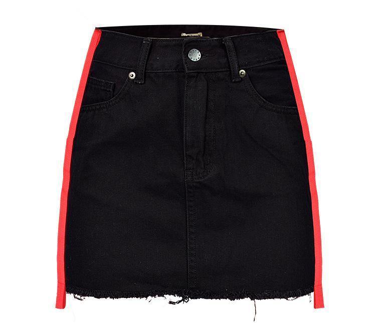 Red Ribbon! Black Jeans Skirt, Denim Skirt, Women Jeans, Femme Bottoms, Hot Skirt - Bohedian.Shop