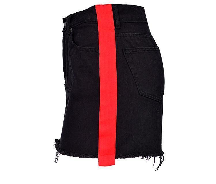 Red Ribbon! Black Jeans Skirt, Denim Skirt, Women Jeans, Femme Bottoms, Hot Skirt - Bohedian.Shop