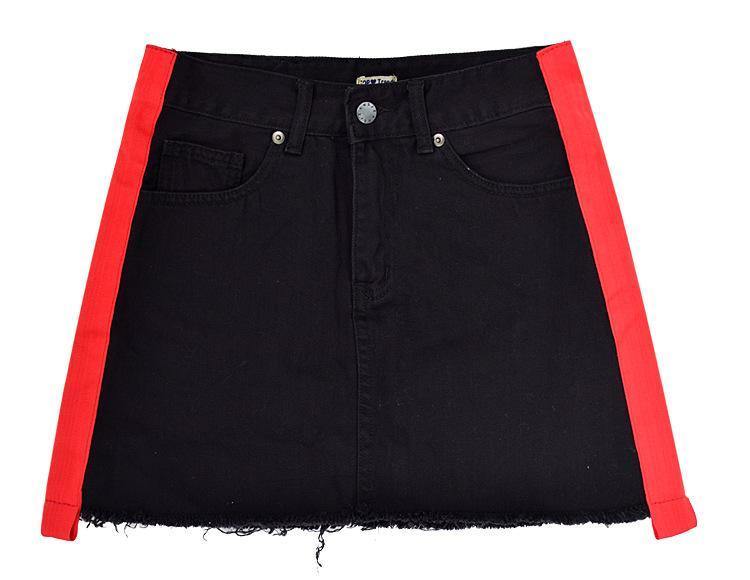 Red Ribbon! Black Jeans Skirt, Denim Skirt, Women Jeans, Femme Bottoms, Hot Skirt - Bohedian.Shop