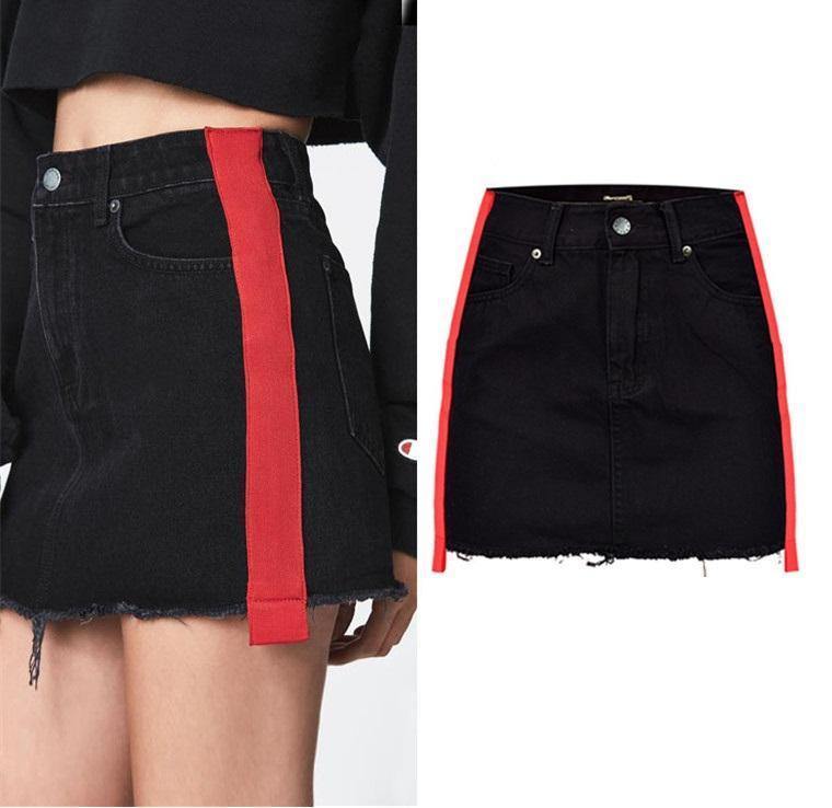 Red Ribbon! Black Jeans Skirt, Denim Skirt, Women Jeans, Femme Bottoms, Hot Skirt - Bohedian.Shop