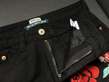 Red Rose Black Jeans!Embroidery Jeans, Denim, Bottoms,Femme Bottoms, Pants Trousers-TownTiger