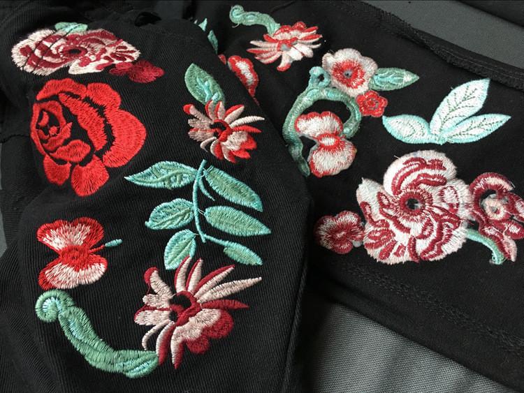 Red Rose Black Jeans!Embroidery Jeans, Denim, Bottoms,Femme Bottoms, Pants Trousers-TownTiger