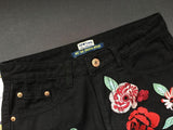 Red Rose Black Jeans!Embroidery Jeans, Denim, Bottoms,Femme Bottoms, Pants Trousers-TownTiger