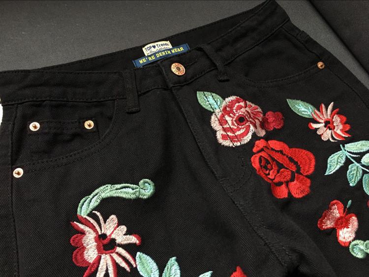 Red Rose Black Jeans!Embroidery Jeans, Denim, Bottoms,Femme Bottoms, Pants Trousers-TownTiger