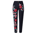 Red Rose Black Jeans!Embroidery Jeans, Denim, Bottoms,Femme Bottoms, Pants Trousers-TownTiger