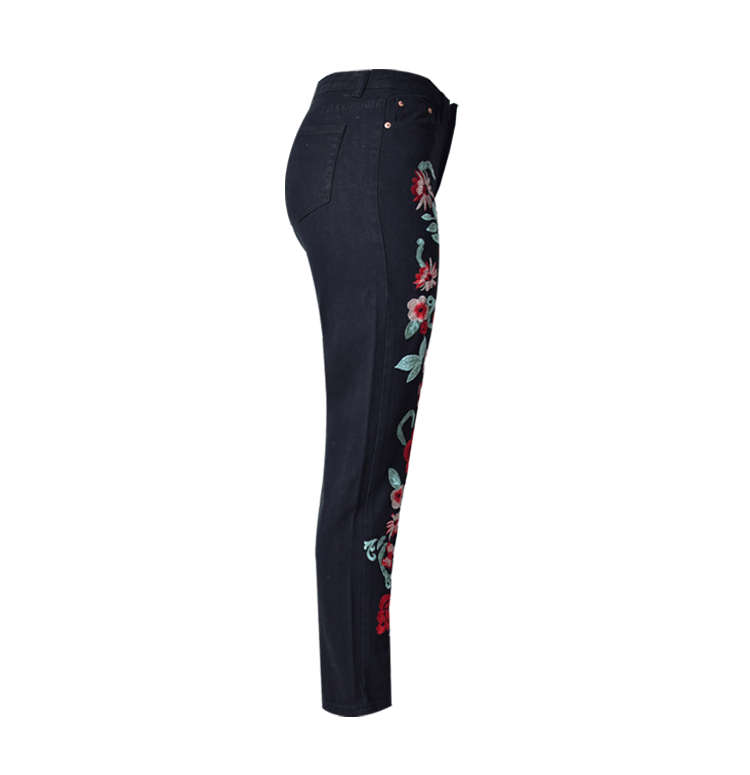 Red Rose Black Jeans!Embroidery Jeans, Denim, Bottoms,Femme Bottoms, Pants Trousers-TownTiger