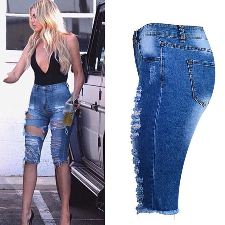 Ripped Five!Blue Jeans, Ripped Denim Five Pants, Bottoms, Women Jeans, Khloé Kardashian-TownTiger