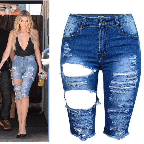 Ripped Five!Blue Jeans, Ripped Denim Five Pants, Bottoms, Women Jeans, Khloé Kardashian-TownTiger