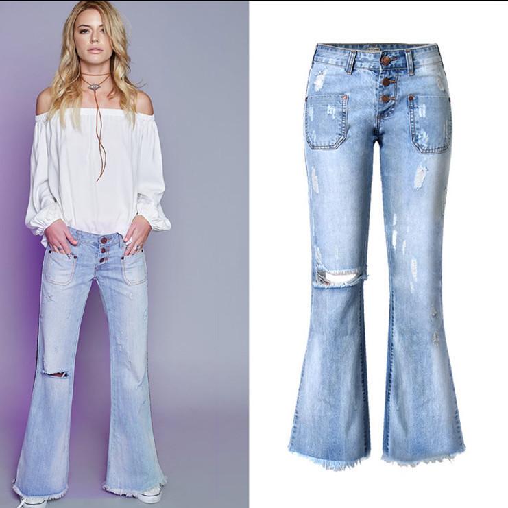 Ripped Wideleg!Blue Jeans, Denim, Bottoms, Women Jeans, Femme Bottoms, Pants Trousers - Bohedian.shop