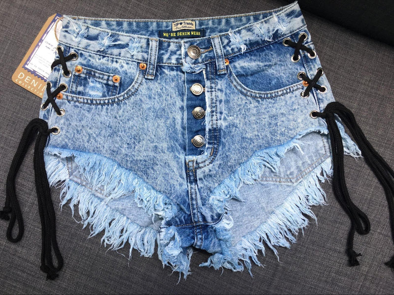 Rope!Blue Jeans Shorts, Denim Shorts, Bottoms, Women Jeans, Femme Bottoms, Hot Pants-TownTiger